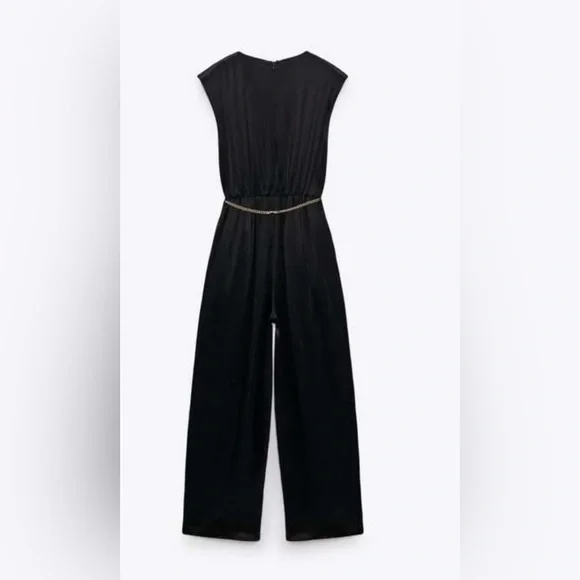 Zara Long Satin Effect Jumpsuit With Belt.. New With Tags. - Picture 7 of 7